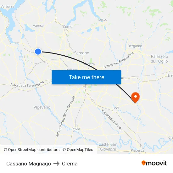 Cassano Magnago to Crema map