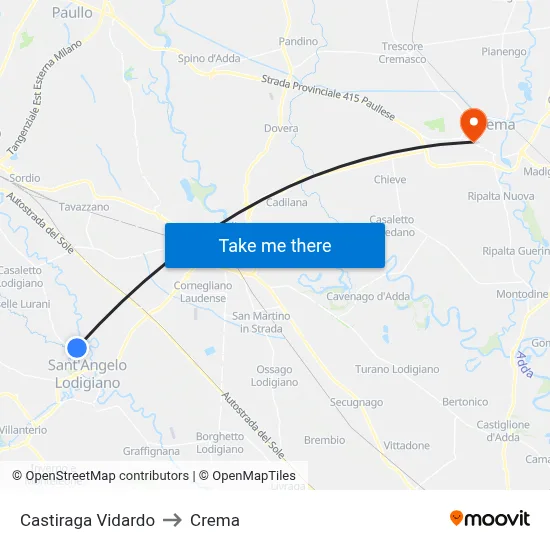 Castiraga Vidardo to Crema map