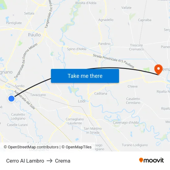 Cerro Al Lambro to Crema map