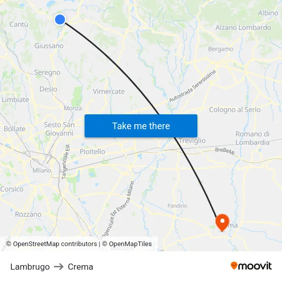 Lambrugo to Crema map