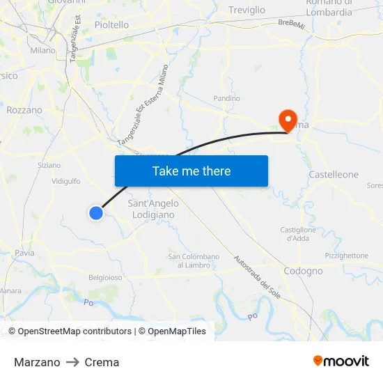 Marzano to Crema map