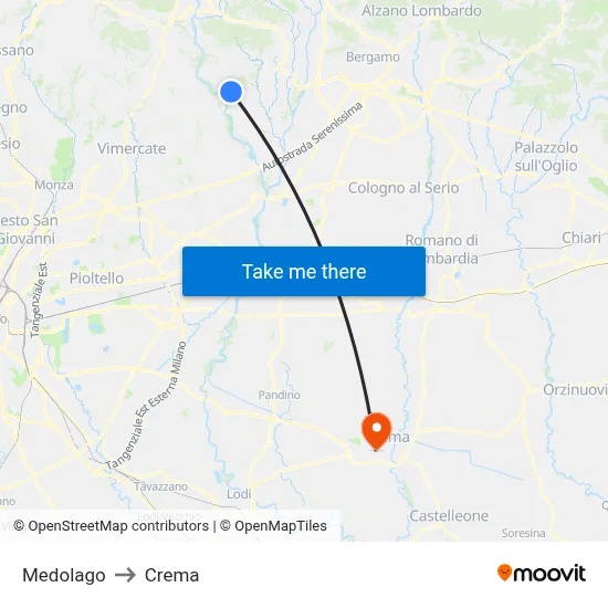 Medolago to Crema map