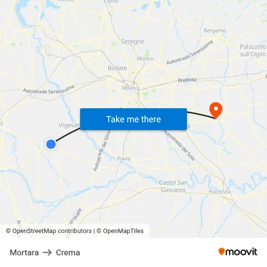 Mortara to Crema map