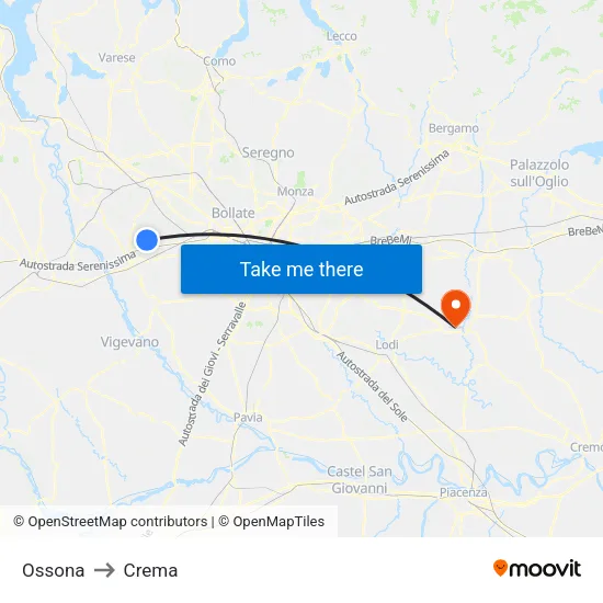 Ossona to Crema map