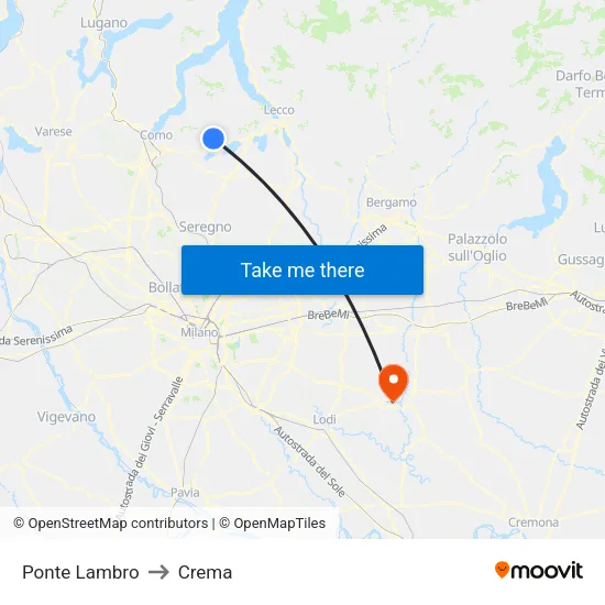 Ponte Lambro to Crema map