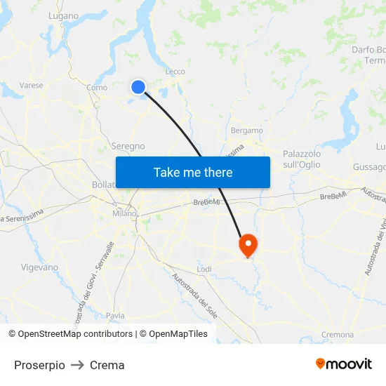 Proserpio to Crema map