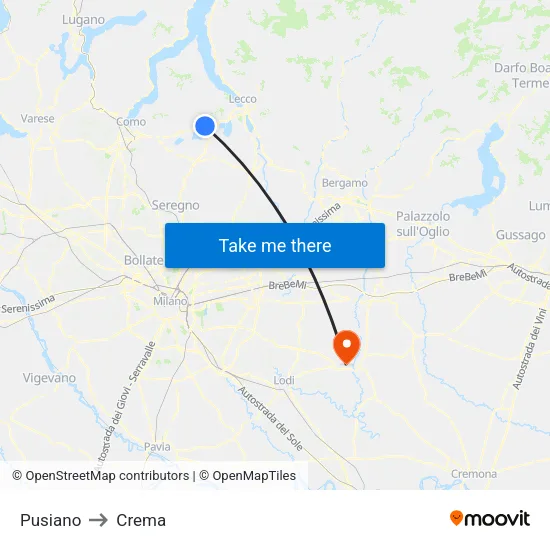 Pusiano to Crema map