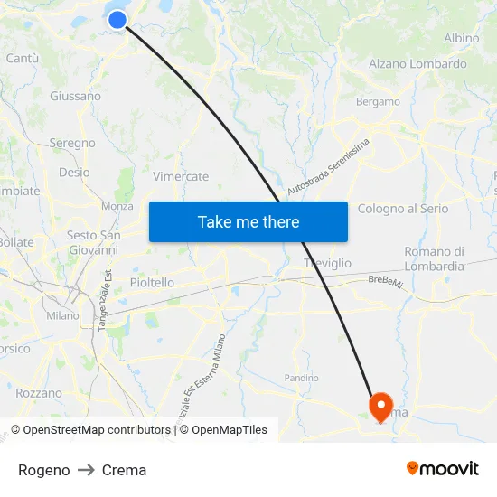 Rogeno to Crema map