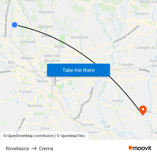 Rovellasca to Crema map