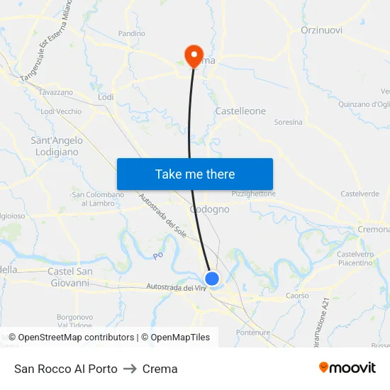 San Rocco Al Porto to Crema map