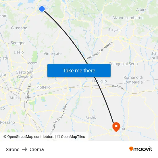 Sirone to Crema map