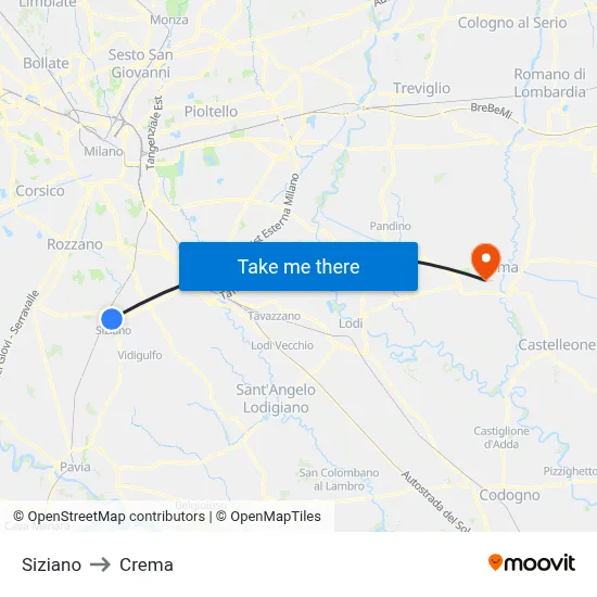 Siziano to Crema map