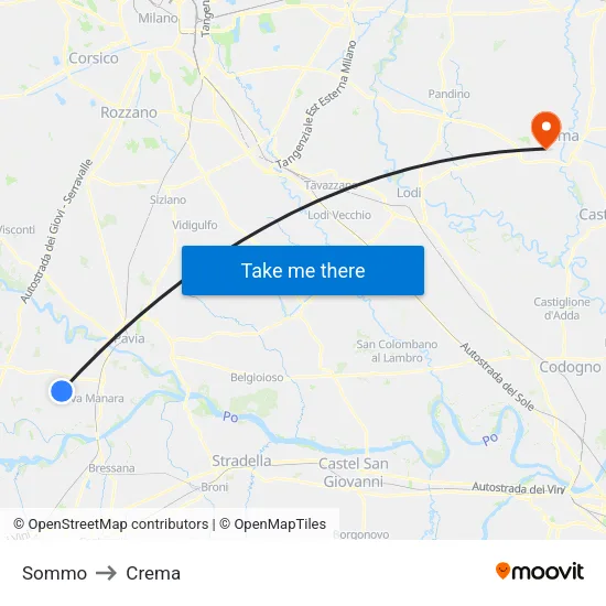 Sommo to Crema map