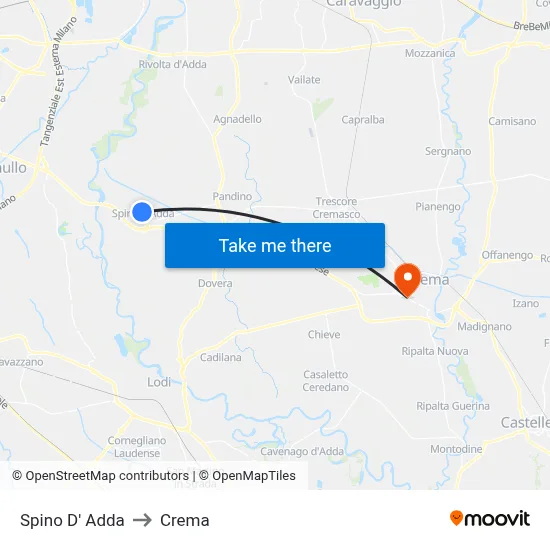 Spino D' Adda to Crema map