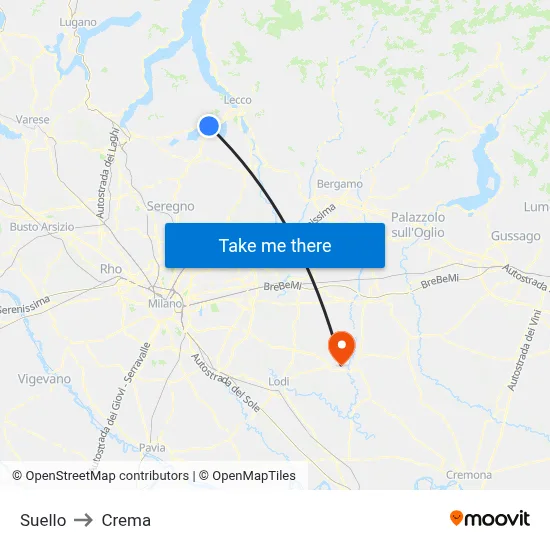 Suello to Crema map