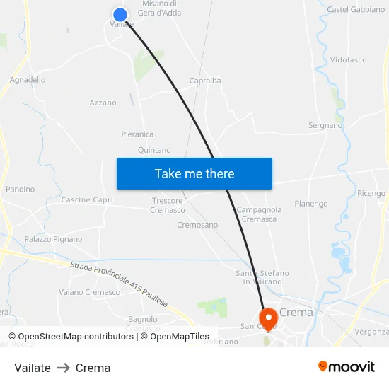 Vailate to Crema map