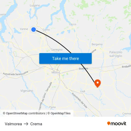 Valmorea to Crema map