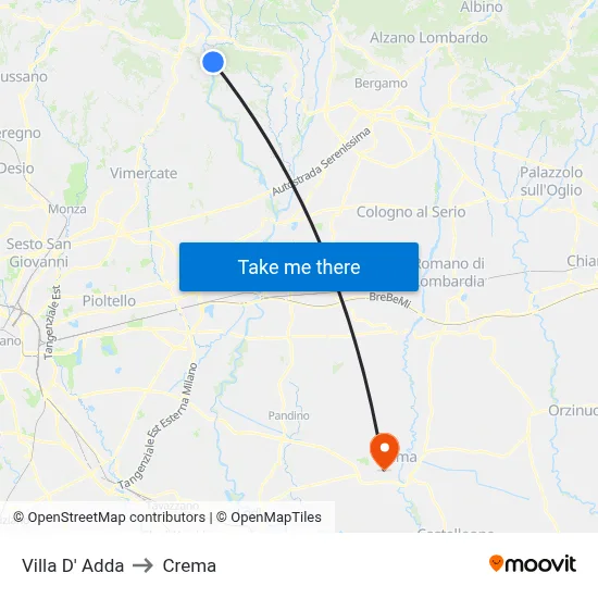 Villa D' Adda to Crema map