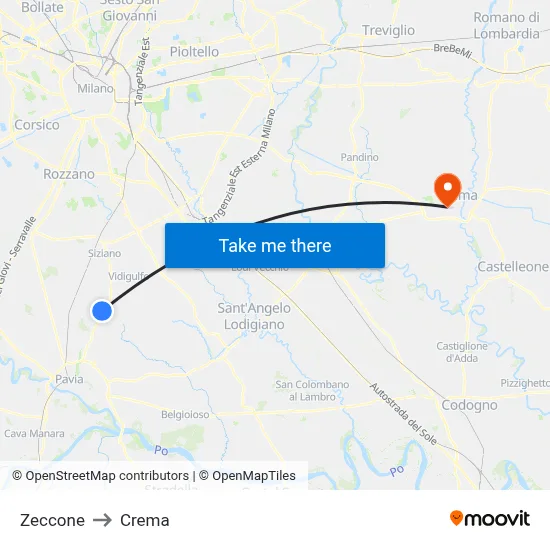 Zeccone to Crema map