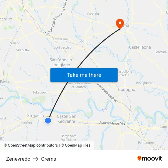 Zenevredo to Crema map