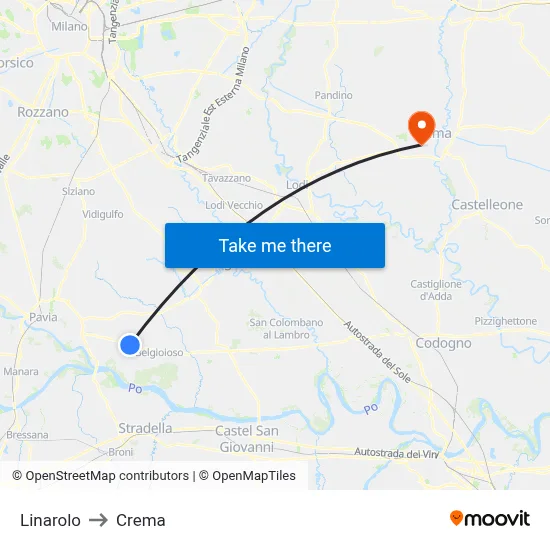 Linarolo to Crema map