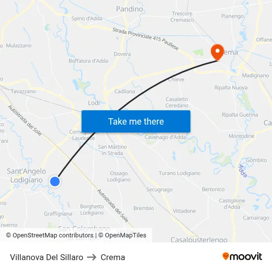 Villanova Del Sillaro to Crema map