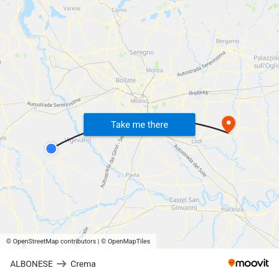 ALBONESE to Crema map