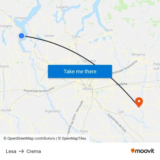 Lesa to Crema map