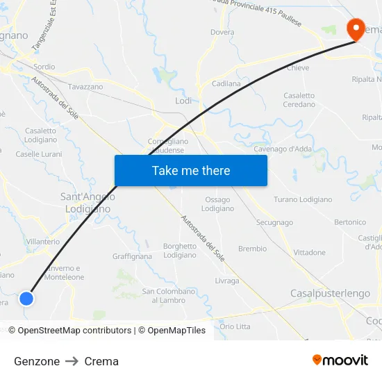 Genzone to Crema map