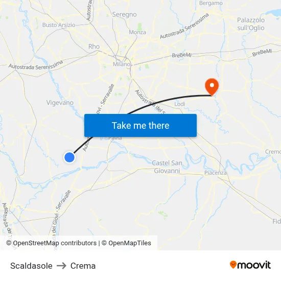 Scaldasole to Crema map
