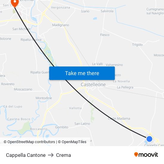 Cappella Cantone to Crema map