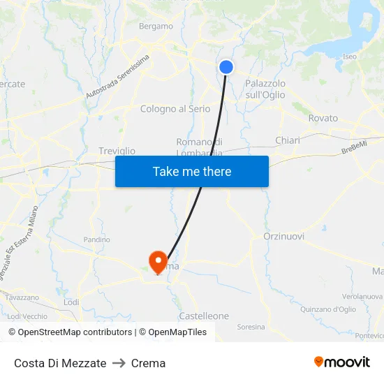 Costa di Mezzate to Crema map