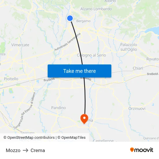 Mozzo to Crema map