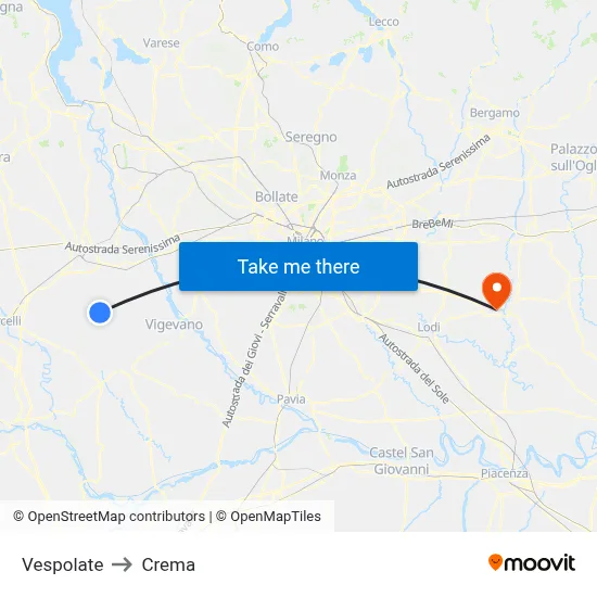 Vespolate to Crema map