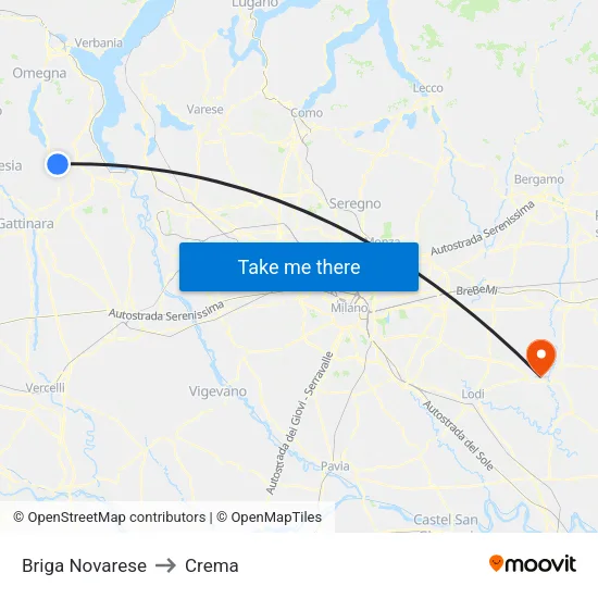 Briga Novarese to Crema map