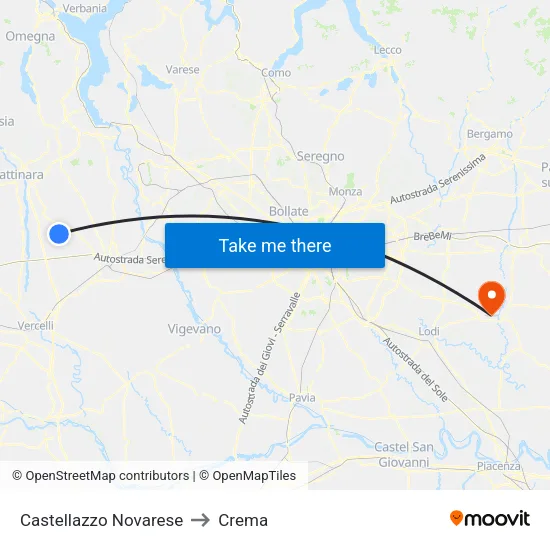 Castellazzo Novarese to Crema map