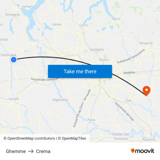 Ghemme to Crema map