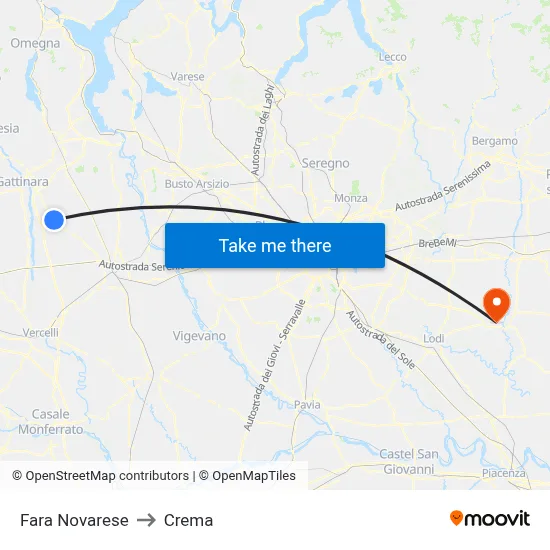 Fara Novarese to Crema map