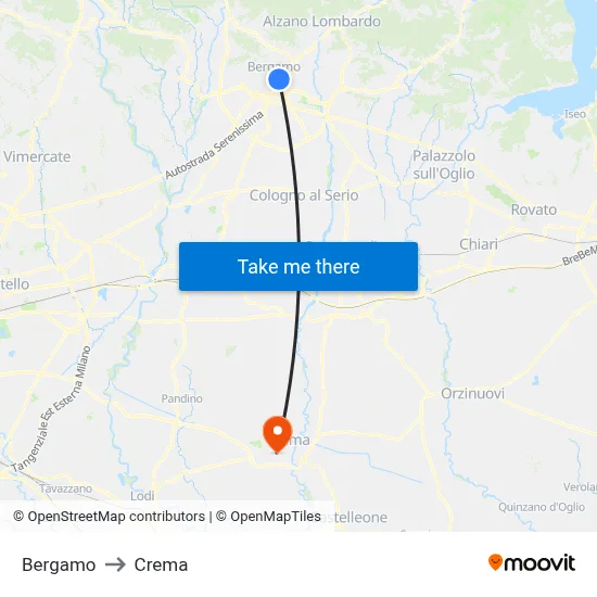 Bergamo to Crema map
