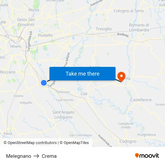 Melegnano to Crema map