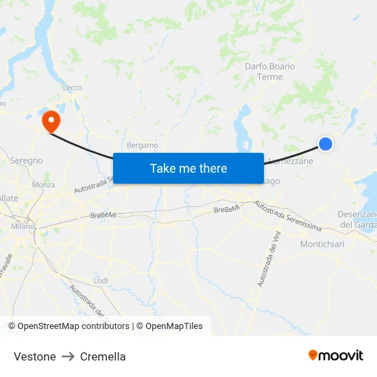 Vestone to Cremella map