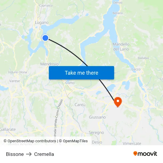 Bissone to Cremella map
