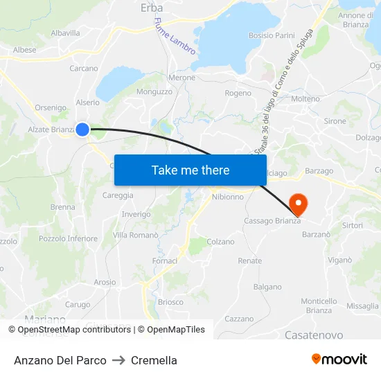 Anzano Del Parco to Cremella map