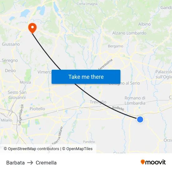 Barbata to Cremella map