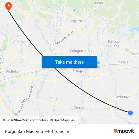 San Giacomo Village to Cremella map