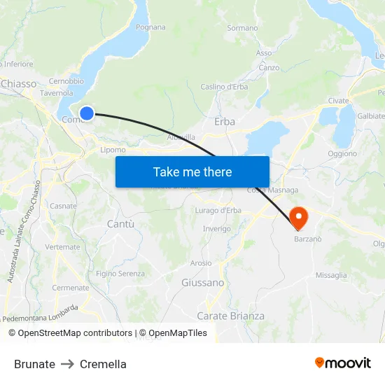 Brunate to Cremella map