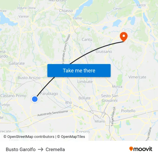 Busto Garolfo to Cremella map