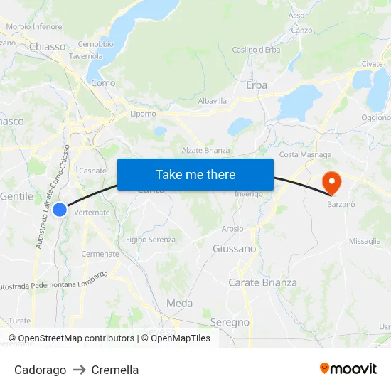 Cadorago to Cremella map