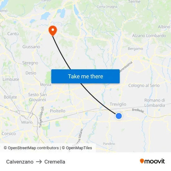 Calvenzano to Cremella map