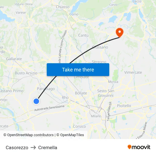 Casorezzo to Cremella map